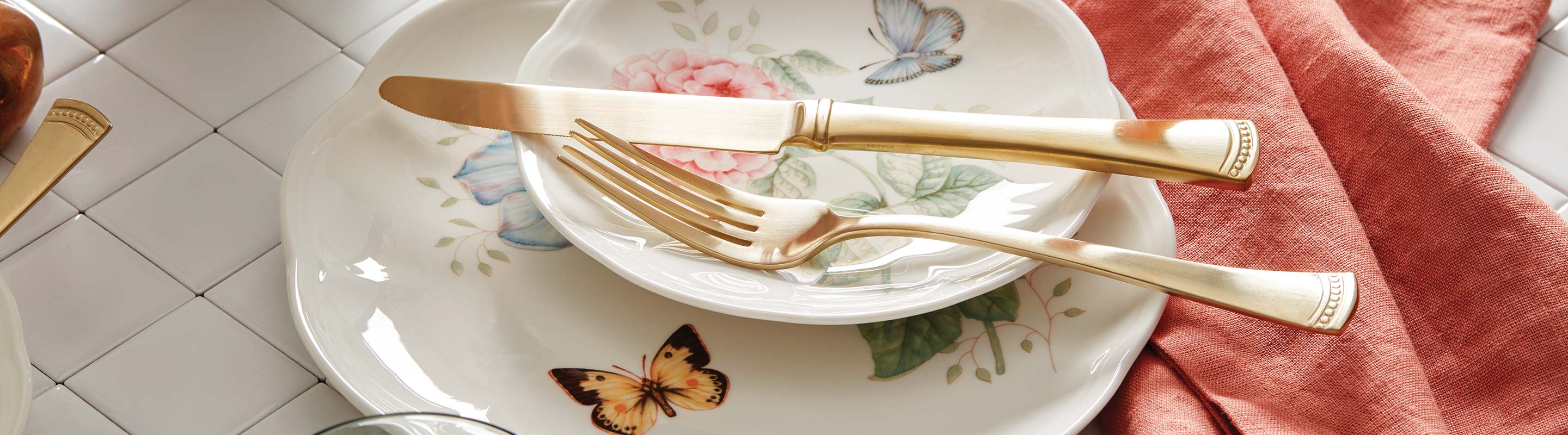 Butterfly Meadow Dishes and Portolla Gold Flatware