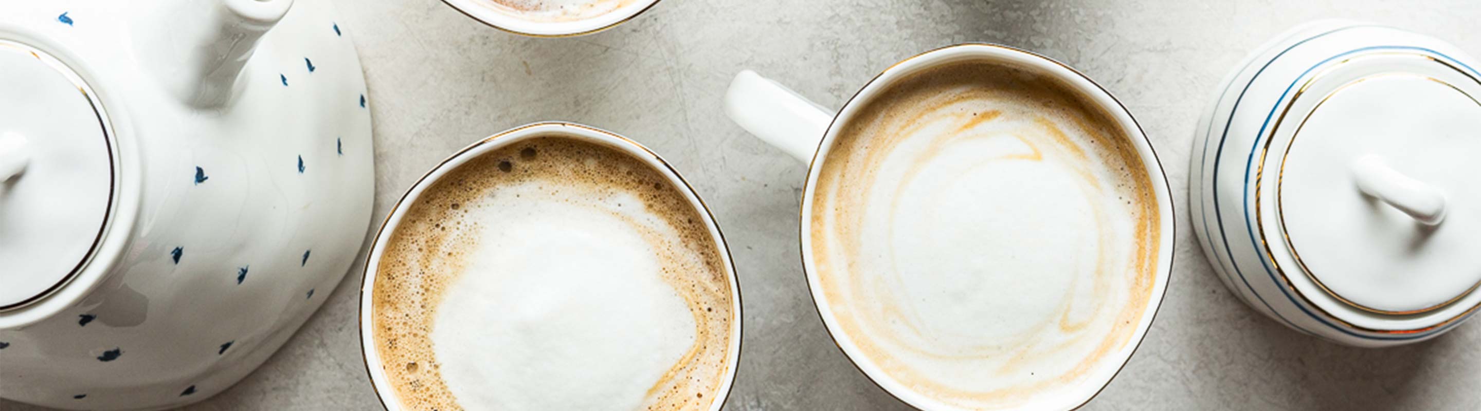 Oat milk lattes in blue bay mugs