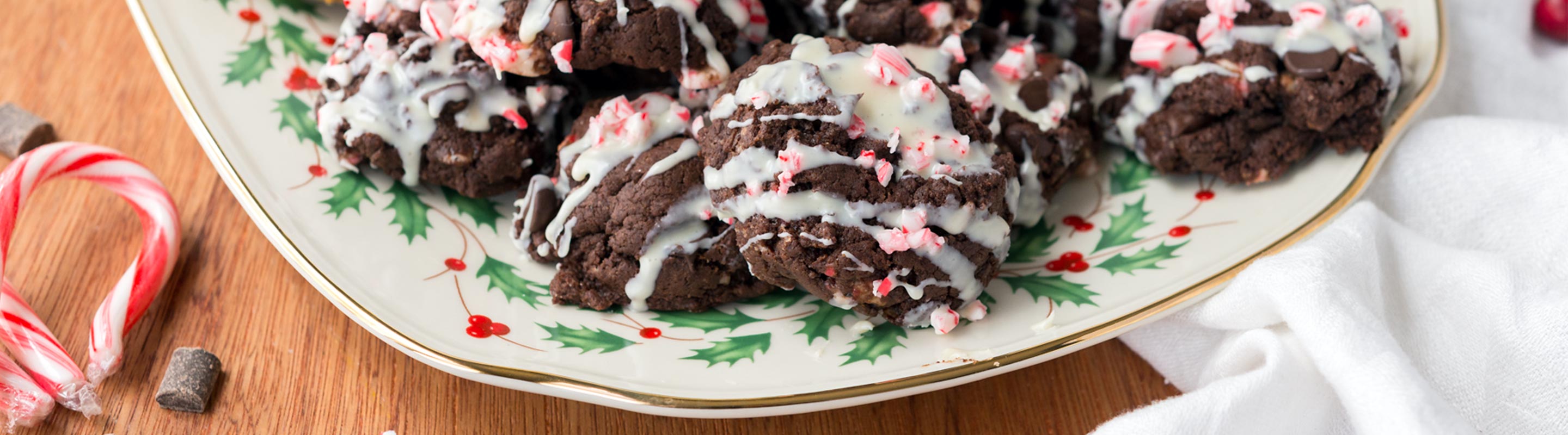 Double Chocolate Peppermint Cookies on a Lenox Holiday Plate