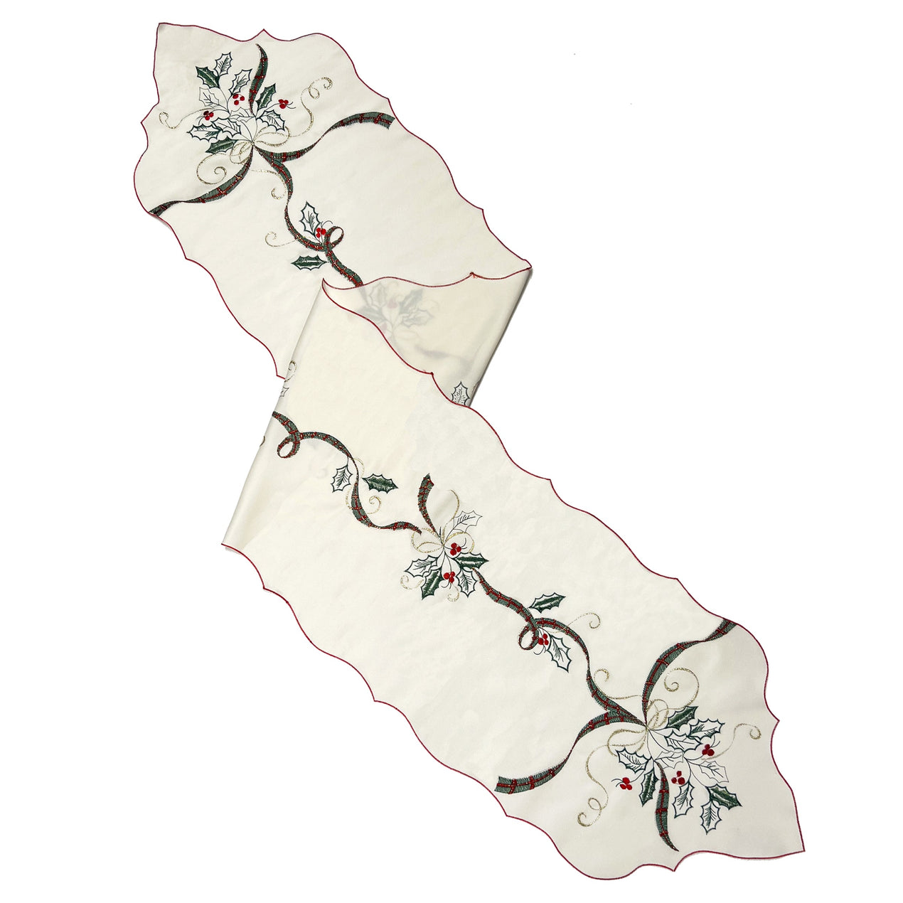 Holiday Nouveau Holly & Berries Embroidered 14x72 Table Runner