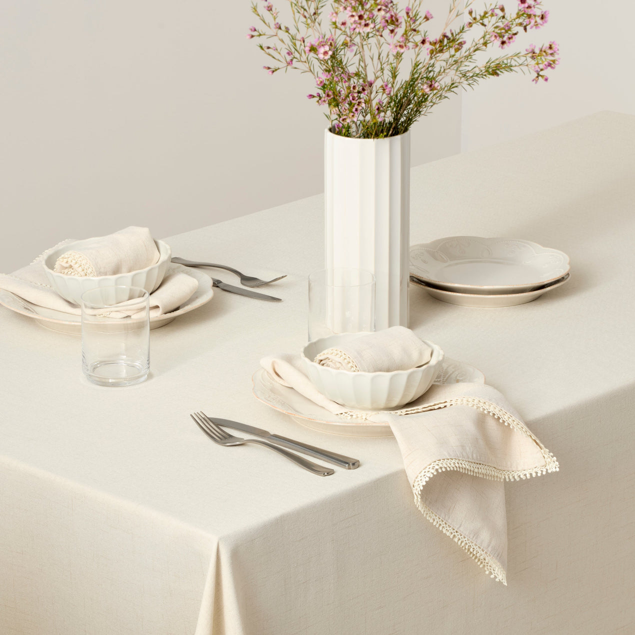 French Perle Natural 60x84 Tablecloth