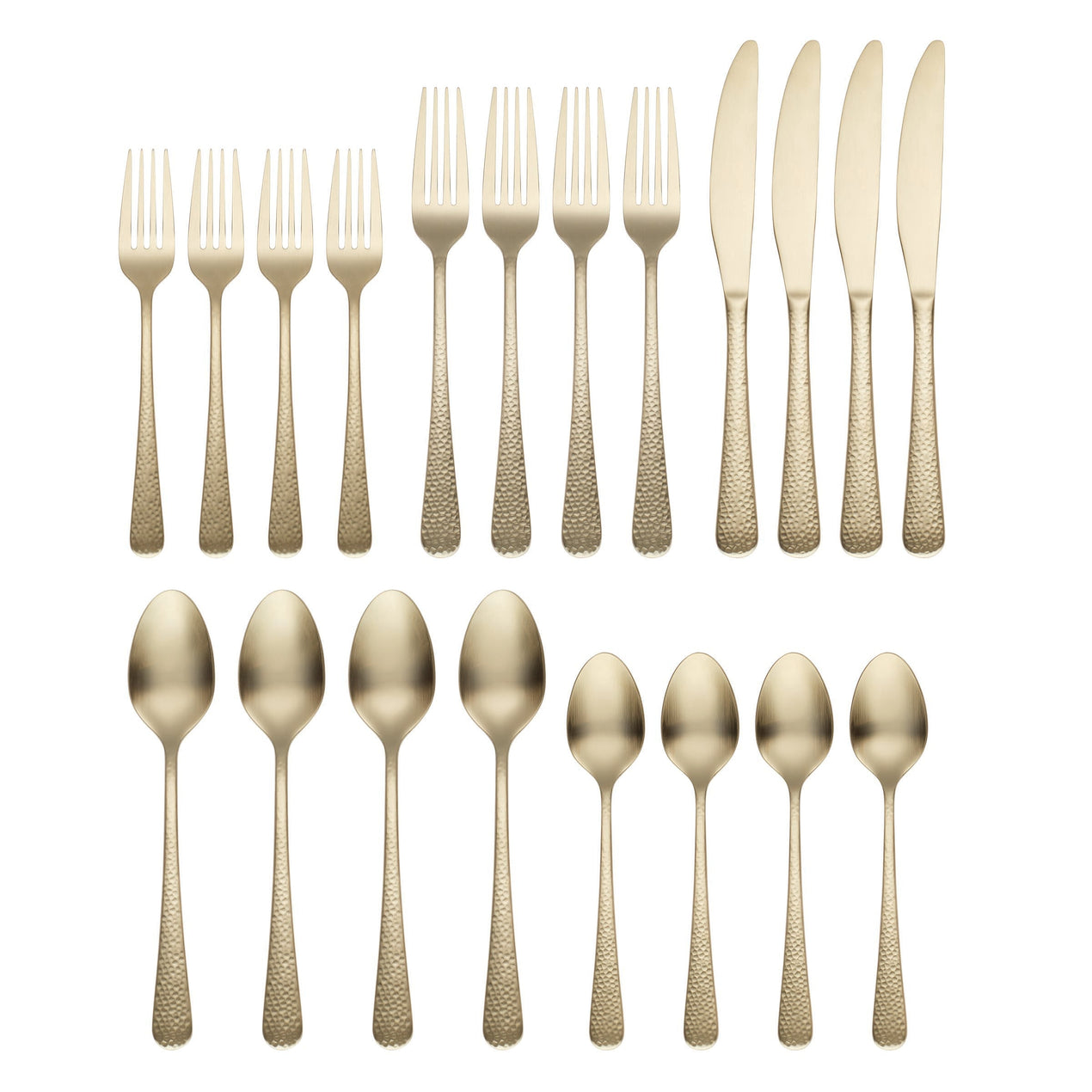 Kenne Hammered Champagne Satin 20-Piece Flatware Set