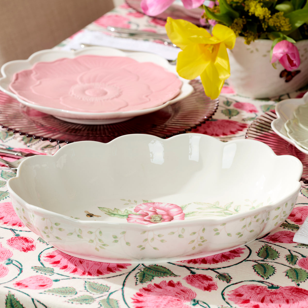 Butterfly Meadow Scalloped Oval Baker