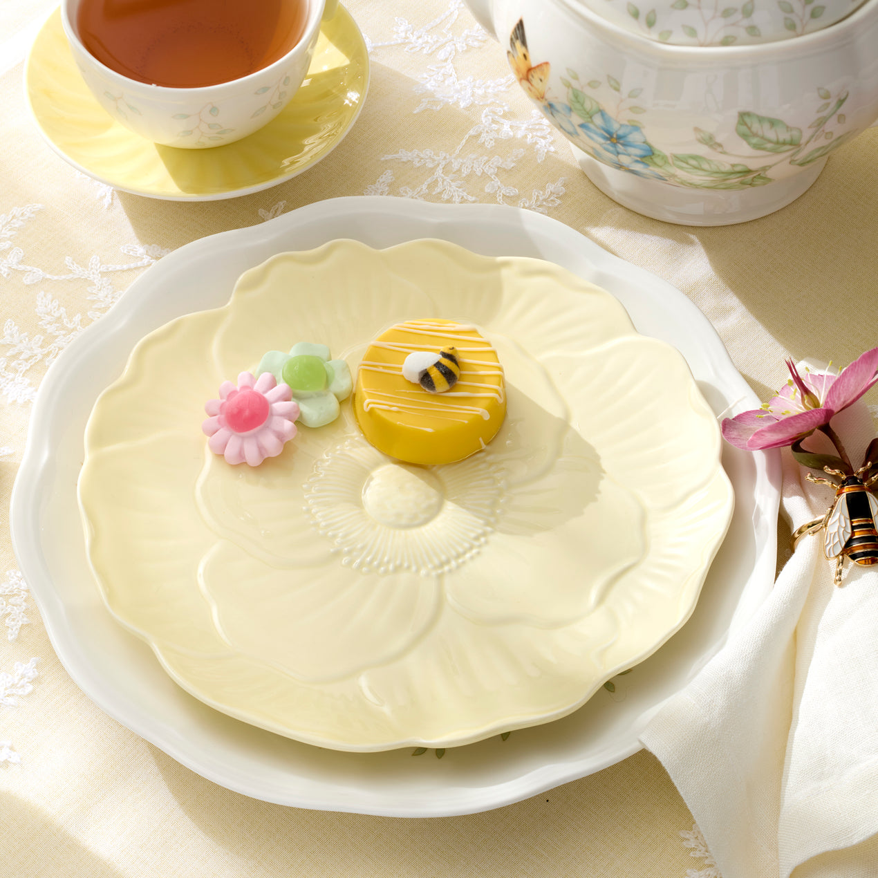 Butterfly Meadow Floral Set of 4 Accent Plates - Yellow