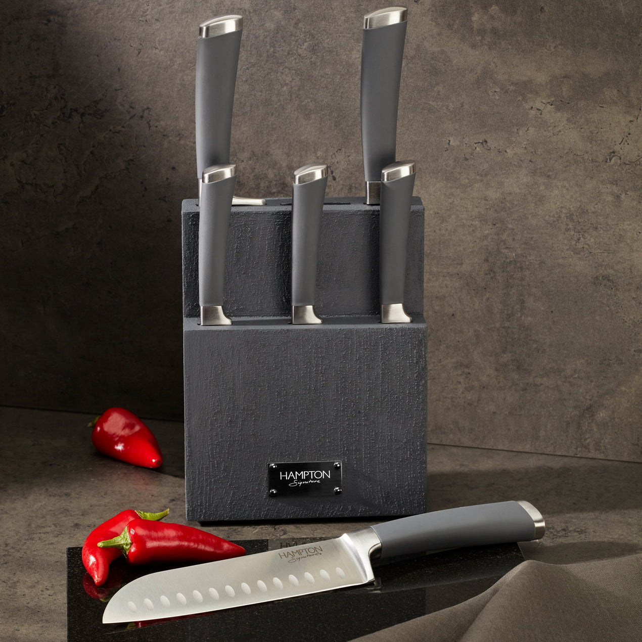 Beton 7 Piece Textured Block With Soft Touch Handle Knives