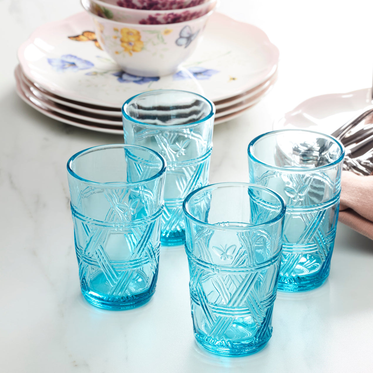 Butterfly Meadow Blue Tall Glasses, Set of 4