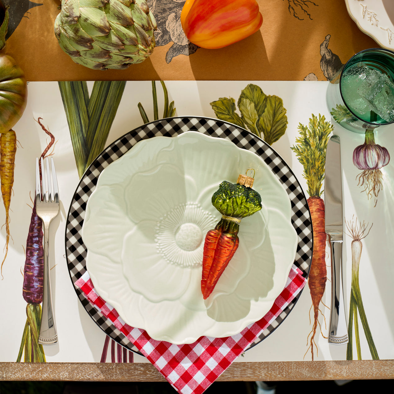 Gingham Black Dinner Plates, Set of 4