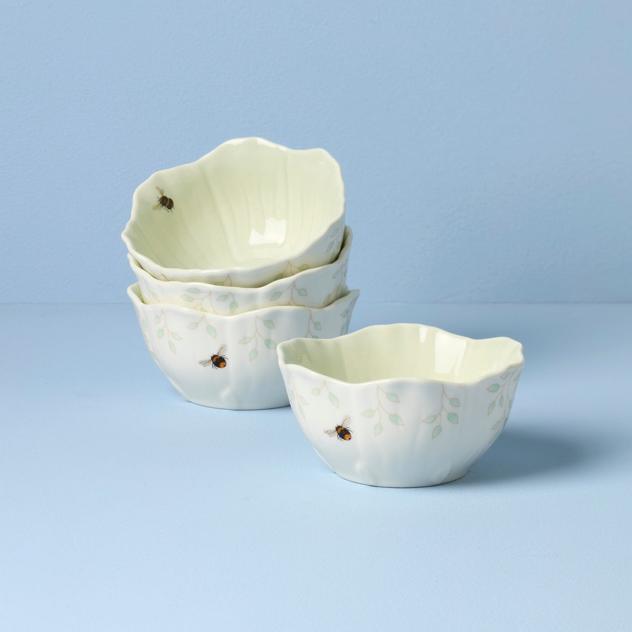 Butterfly Meadow Floral Set of 4 Dessert Bowls - Green