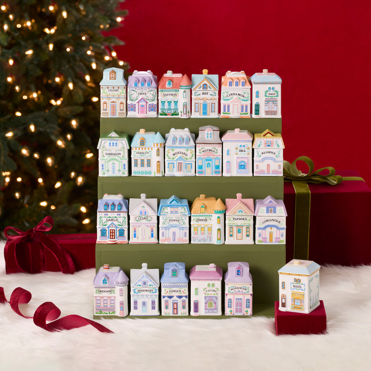 The Lenox Spice Village 24個セット 収納棚付 Lenox Spice Village 24-Piece Spice Jar Set – Lenox Corporation