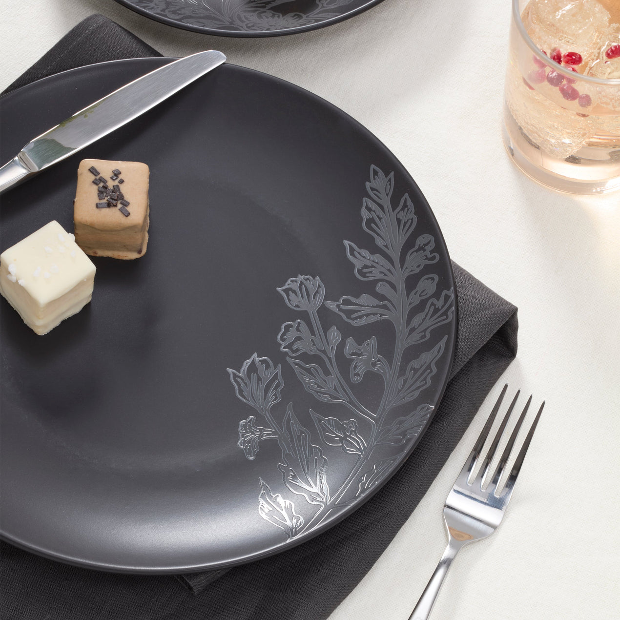 Roseto 12-Piece Dinnerware Set, Charcoal