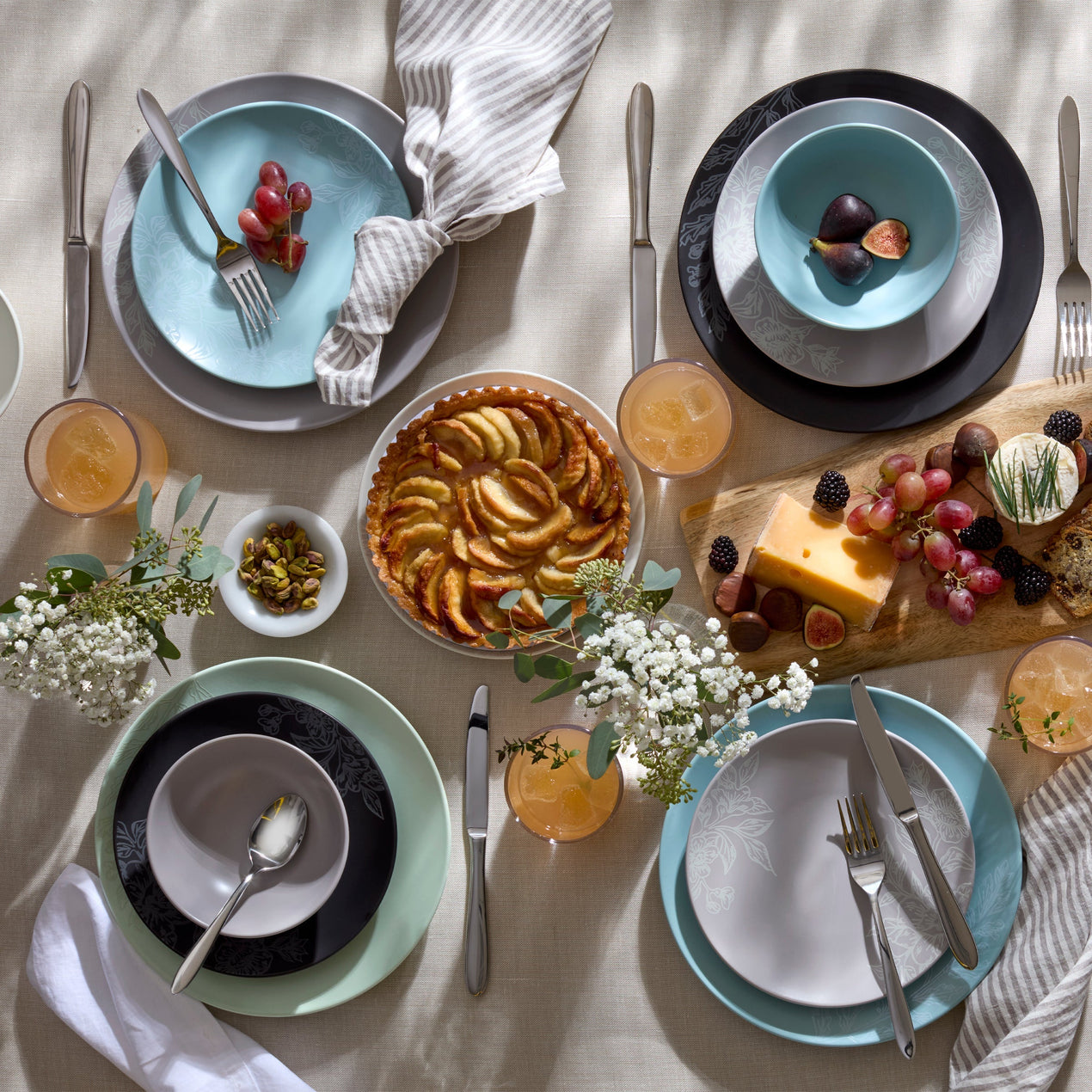 Roseto 12-Piece Dinnerware Set, French Blue