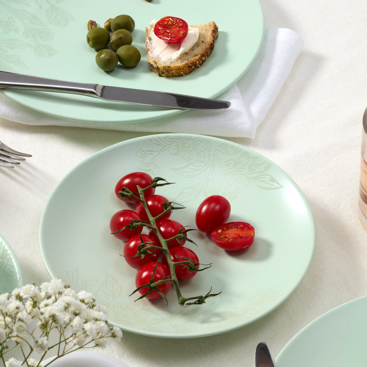 Roseto 12-Piece Dinnerware Set, Soft Sage