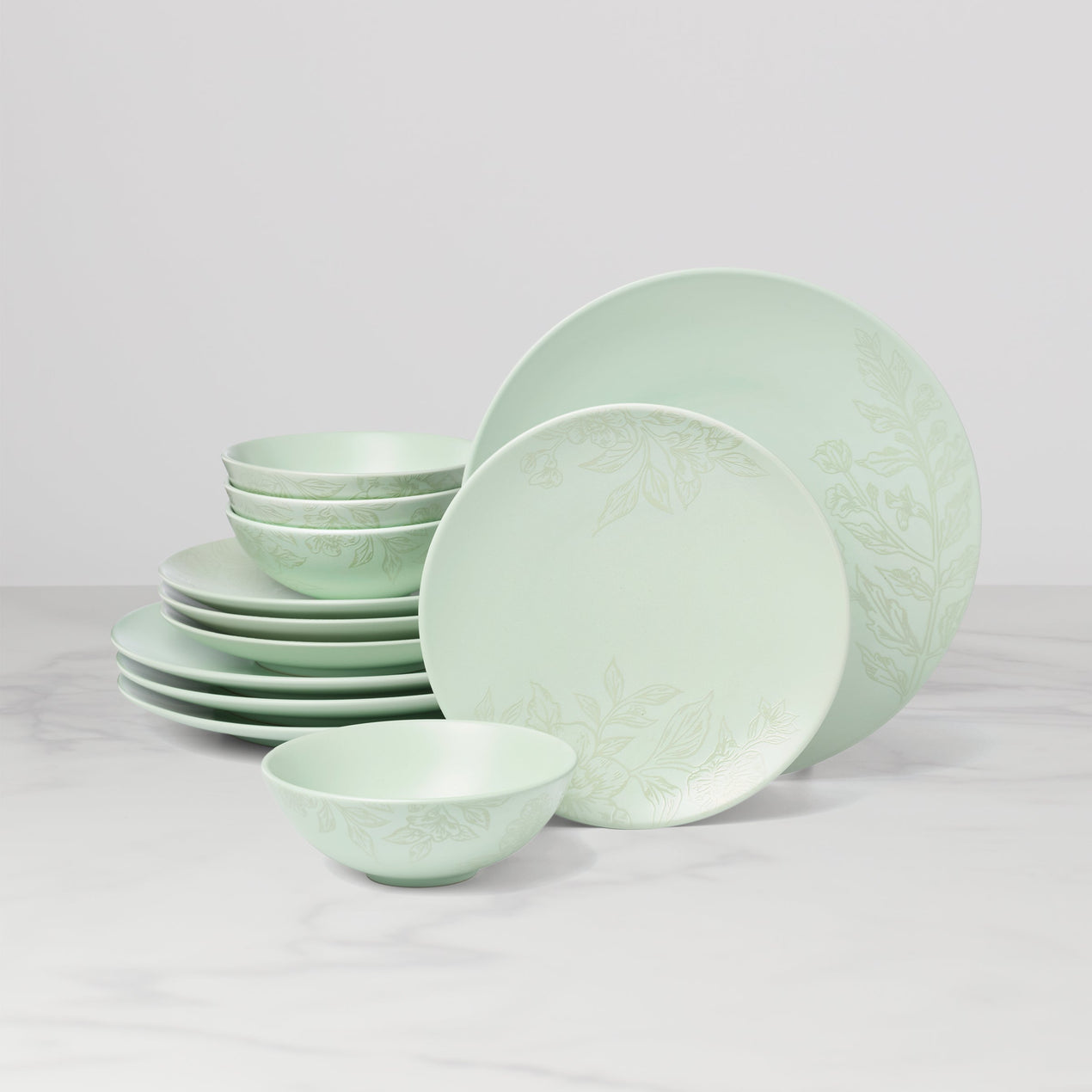Roseto 12-Piece Dinnerware Set, Soft Sage