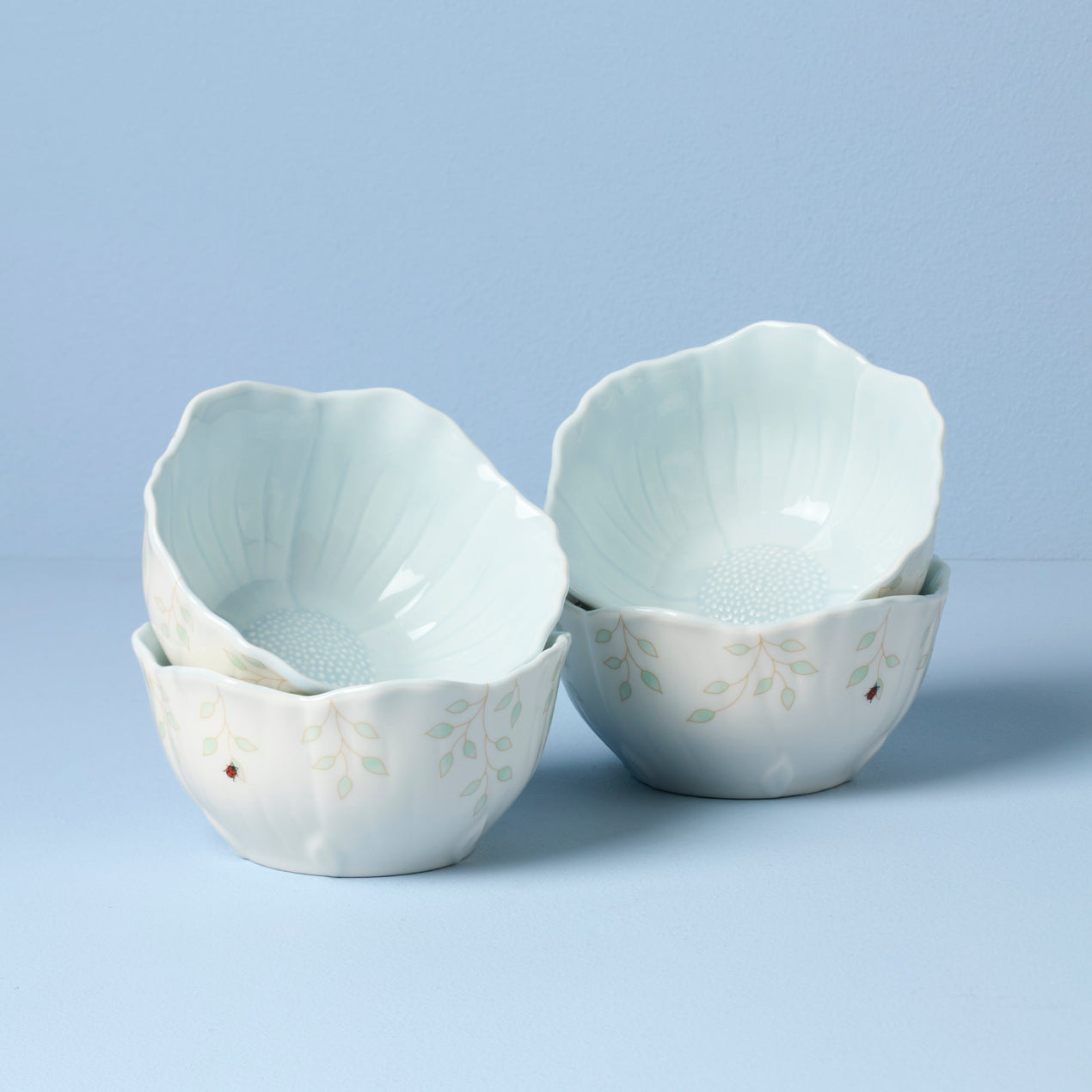 Butterfly Meadow Floral Set of 4 Dessert Bowls - Blue
