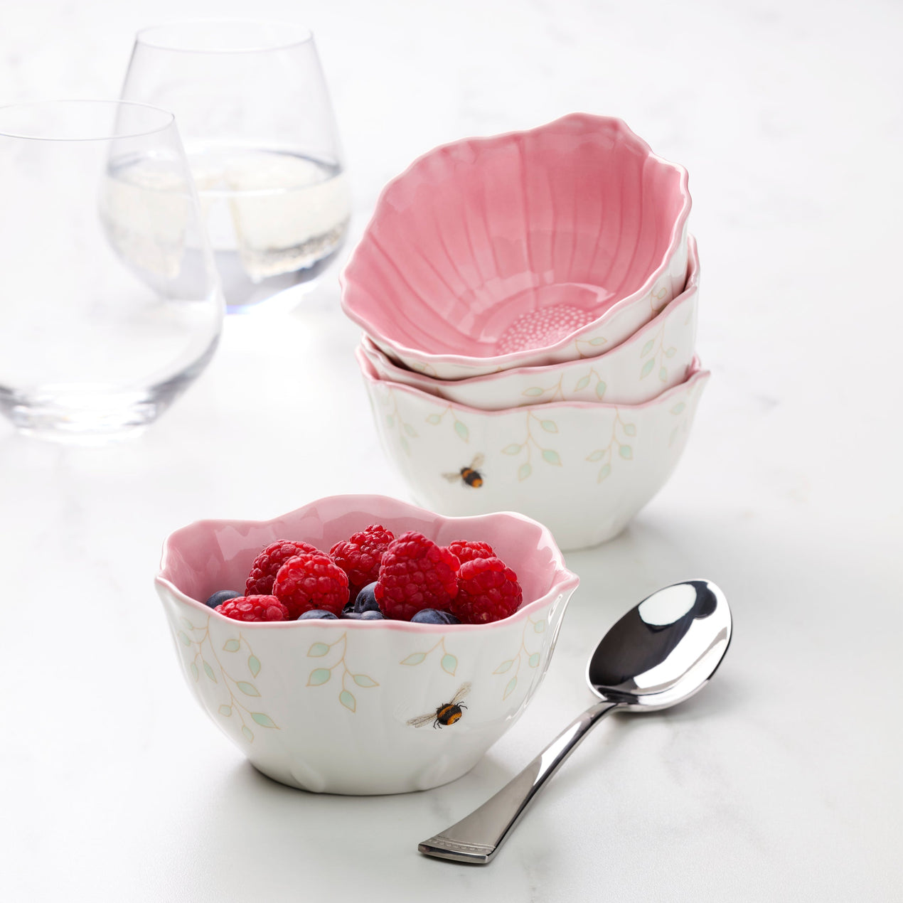 Butterfly Meadow Floral Set of 4 Dessert Bowls - Pink