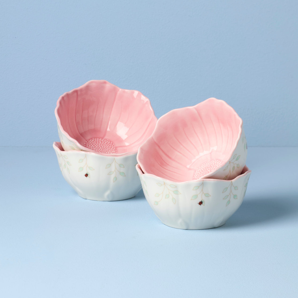 Butterfly Meadow Floral Set of 4 Dessert Bowls - Pink