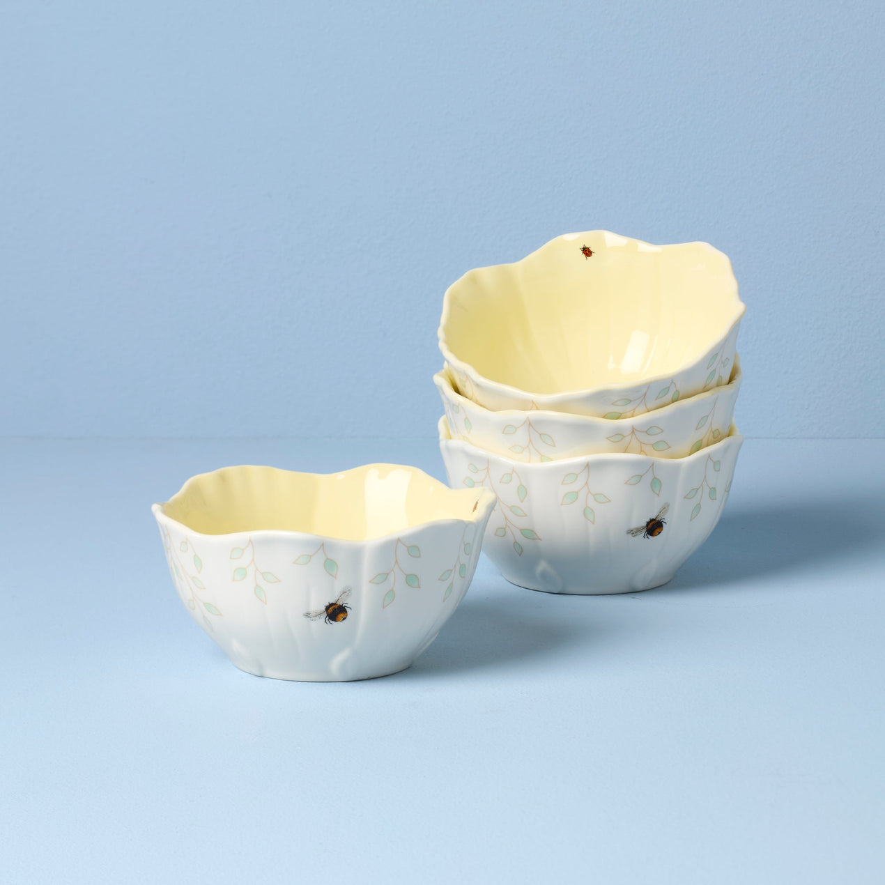 Butterfly Meadow Floral Set of 4 Dessert Bowls - Yellow