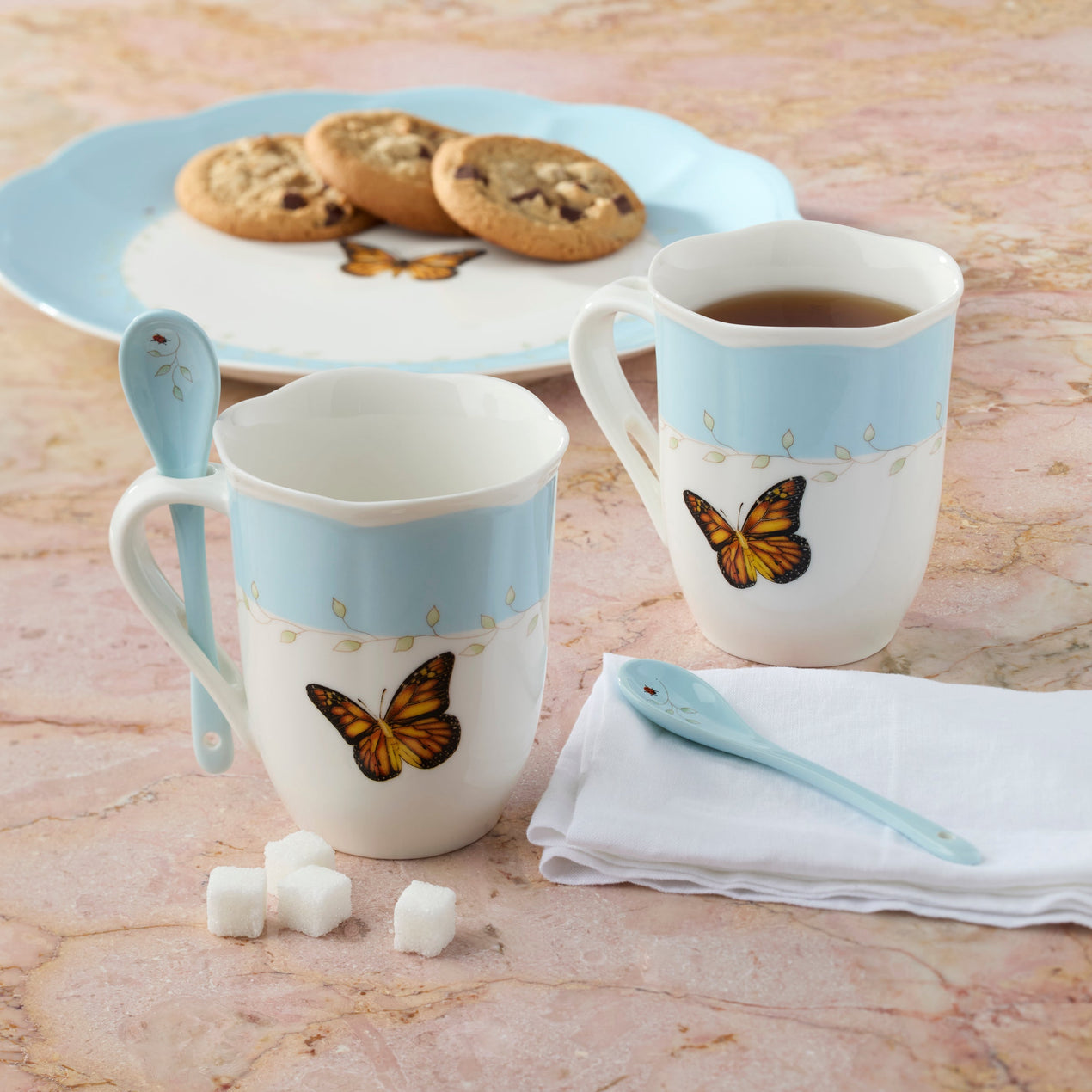 Butterfly Meadow Color Mug with Spoon, Set of 8