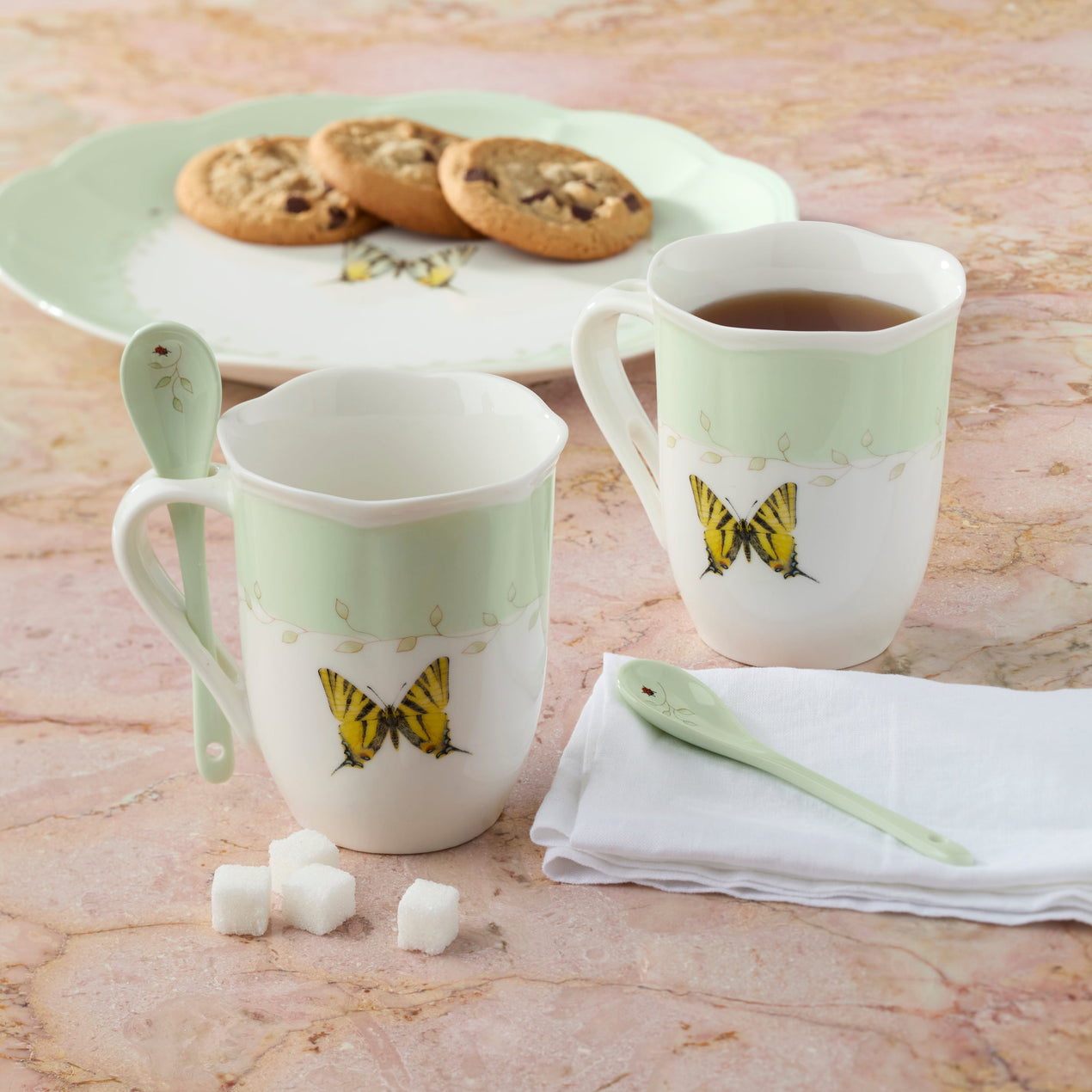 Butterfly Meadow Color Mug with Spoon, Set of 8