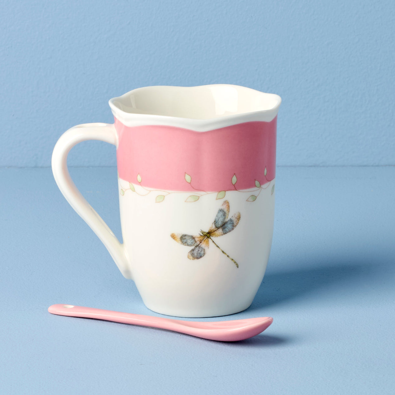 Butterfly Meadow Color Mugs with Spoons, Set of 2, Pink