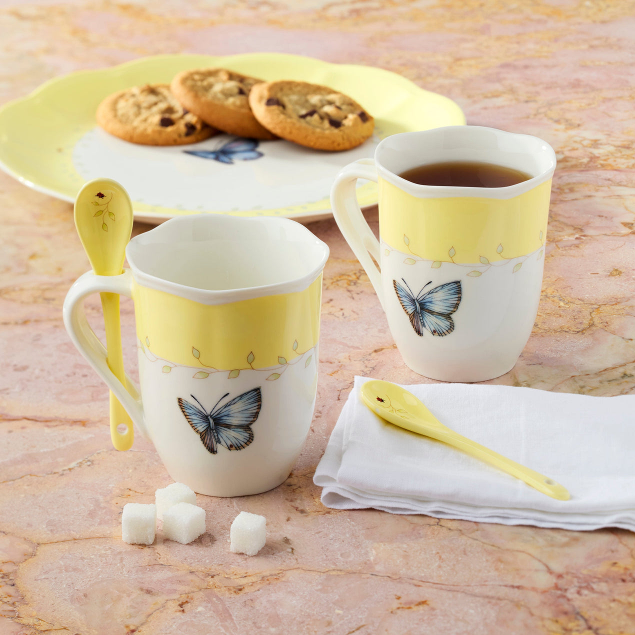 Butterfly Meadow Color Mug with Spoon, Set of 8