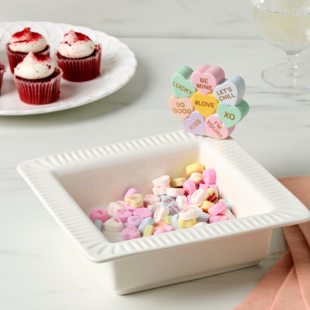 Lenox Profile Poppers: Ciotola Quadrata In Porcellana Con Cuore Per Caramelle - San Valentino