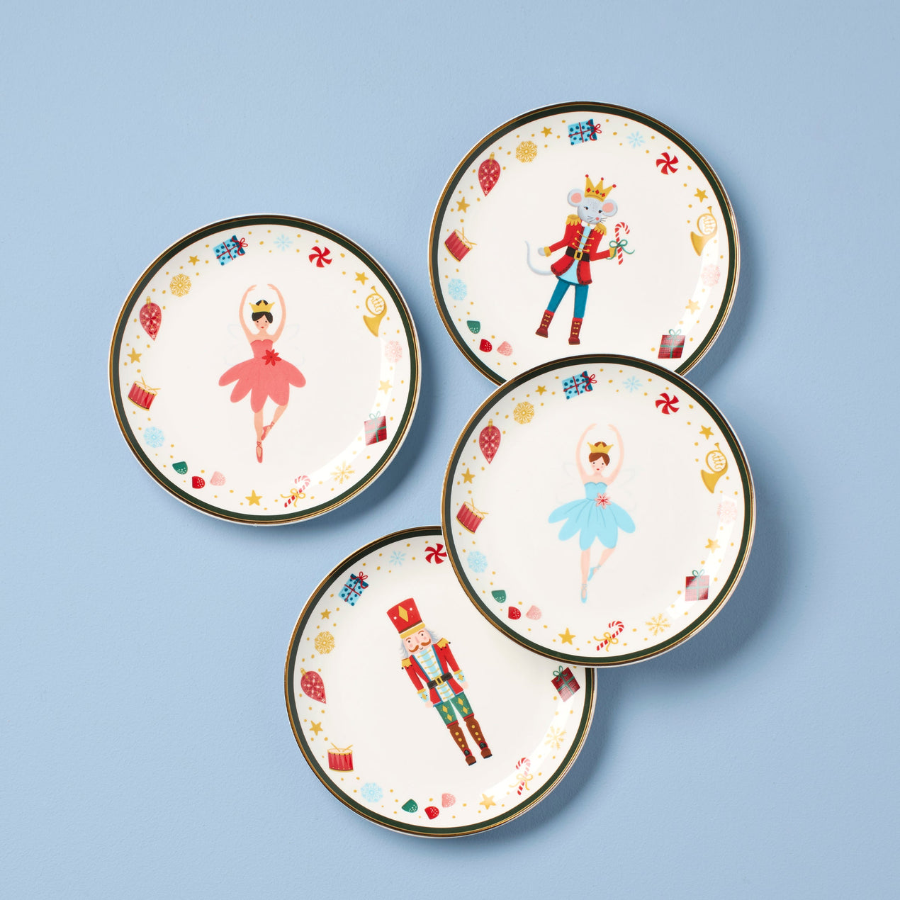 Nutcracker Ballet Tidbit Plates, Set of 4, Assorted
