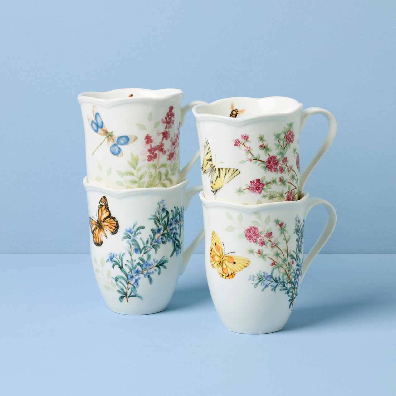 Butterfly Meadow Herbs Mugs, Set of 4