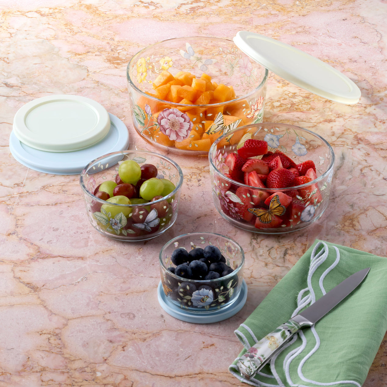 Butterfly Meadow Glass Food Storage Containers with Lids, Set of 4