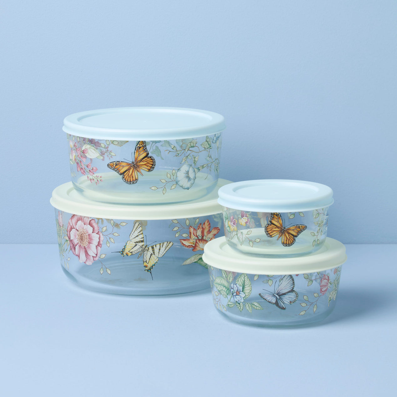 Butterfly Meadow Glass Food Storage Containers with Lids, Set of 4