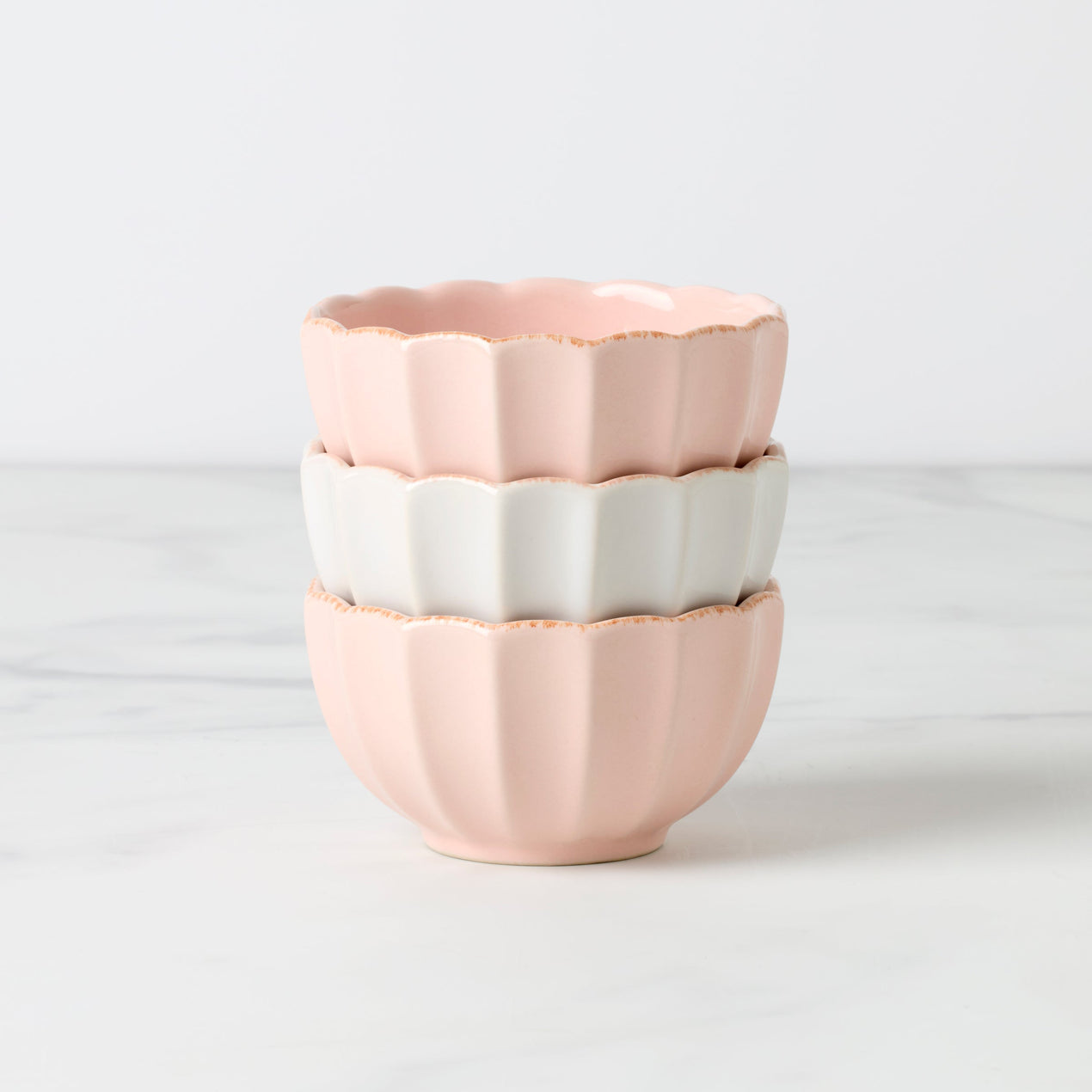French Perle Scallop Mini Bowls, Set of 3