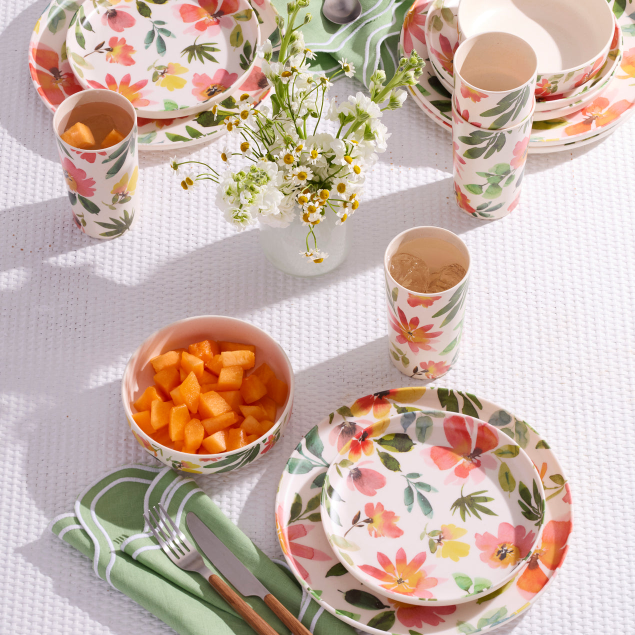 24/7 Melamine 12-Piece Dinnerware Set, Floral