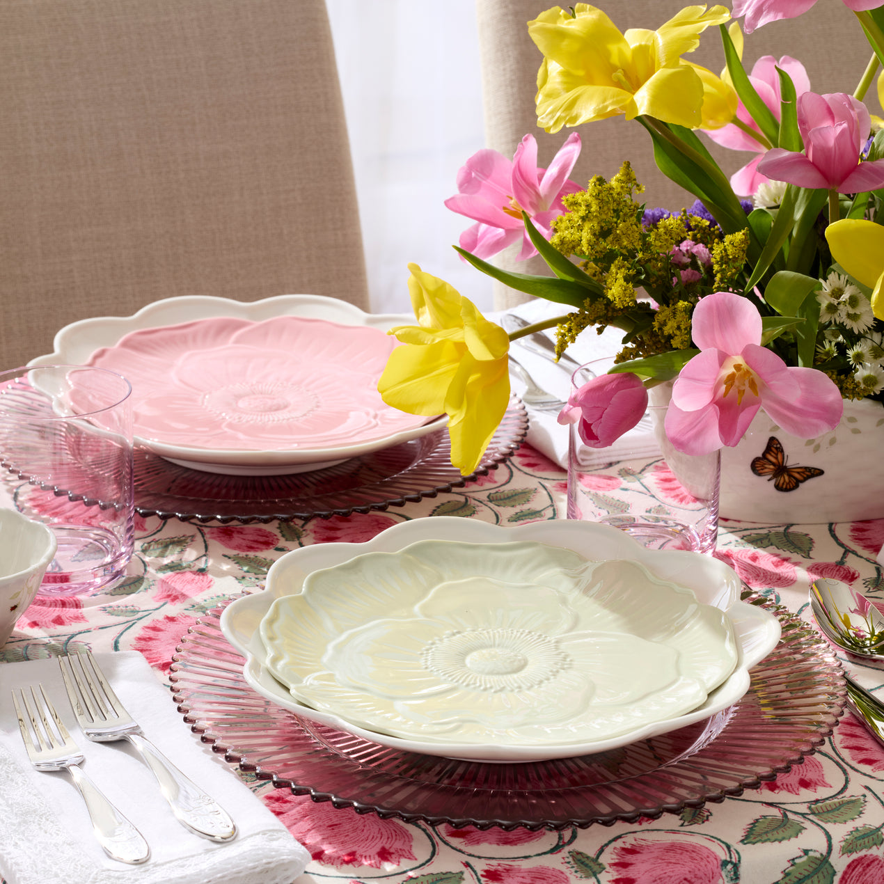 Butterfly Meadow Floral Set of 4 Accent Plates, Green