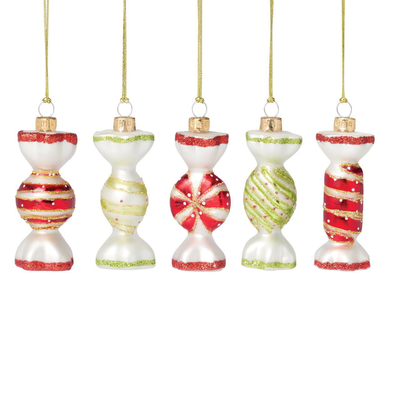 Blown Glass Candy Ornaments Set Of 5