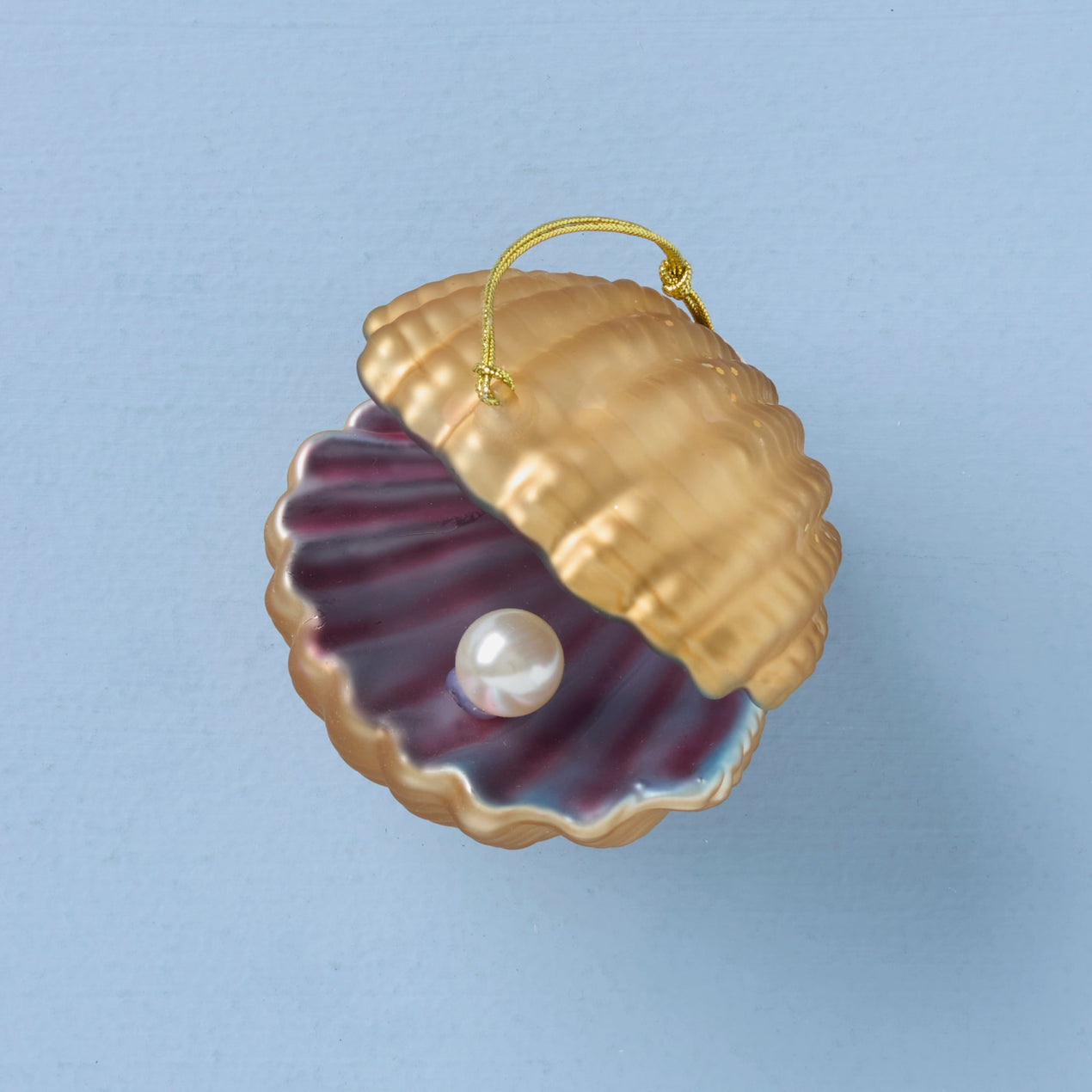 Blown Glass Oyster w/ Pearl Ornament