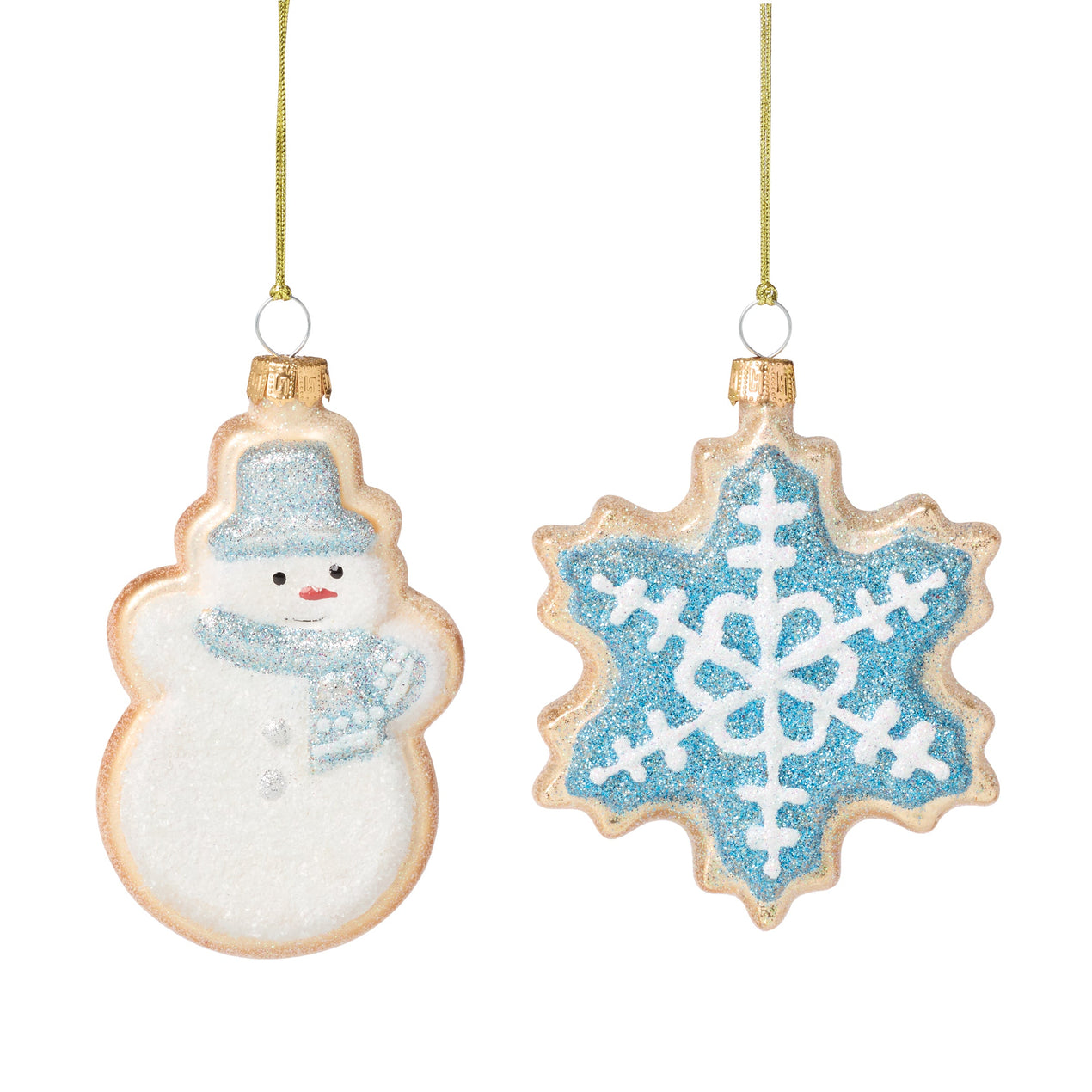 Blown Glass Snowman & Snowflake Cookie Ornaments 2 pc Set