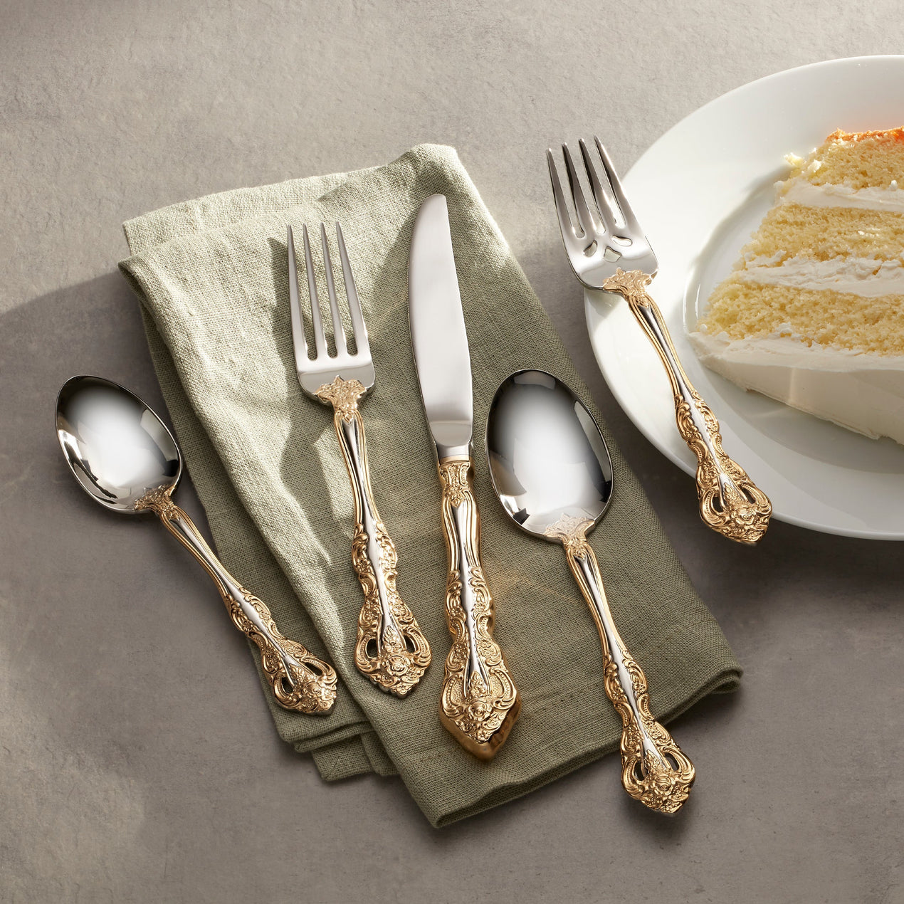 Golden Michelangelo 5 Piece Fine Flatware Place Setting, Service For 1