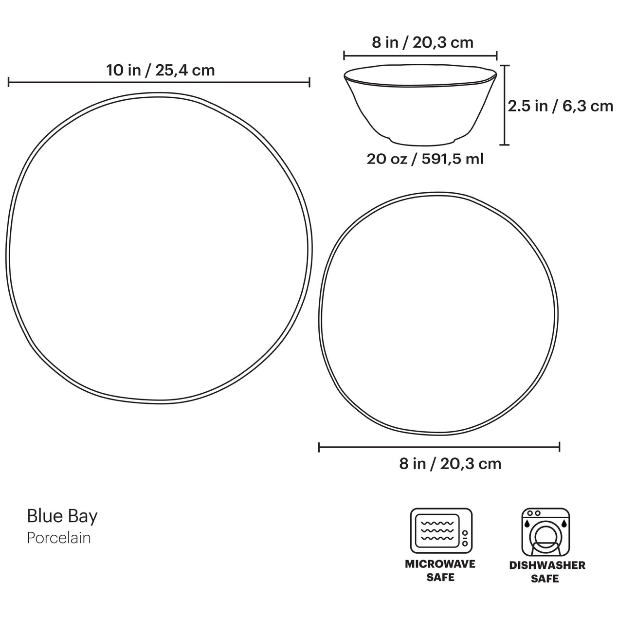 Blue Bay 24-Piece Dinnerware Set, Service for 8