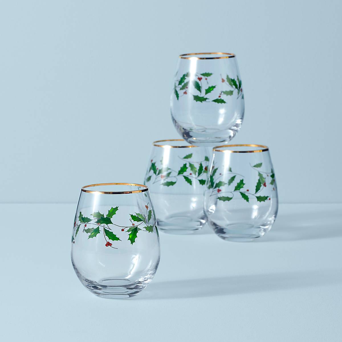 Christmas Tree Stemless Wine Glasses Set of 4