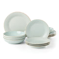 French Perle Groove Ice Blue 12-Piece Pasta Bowl Dinnerware Set