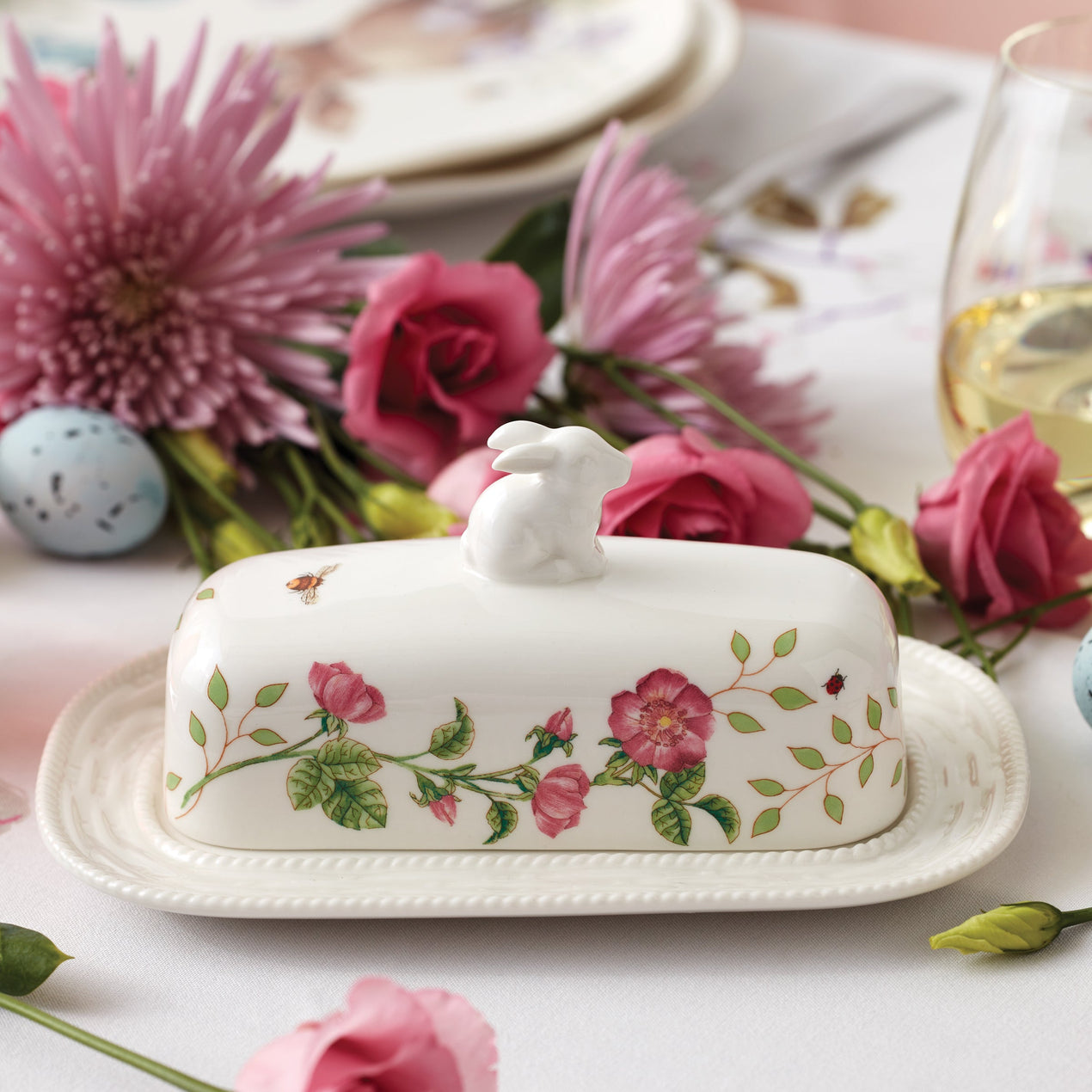 Butterfly Meadow Bunny Covered Butter Dish