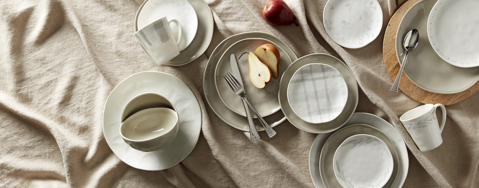 array of white dinnerware