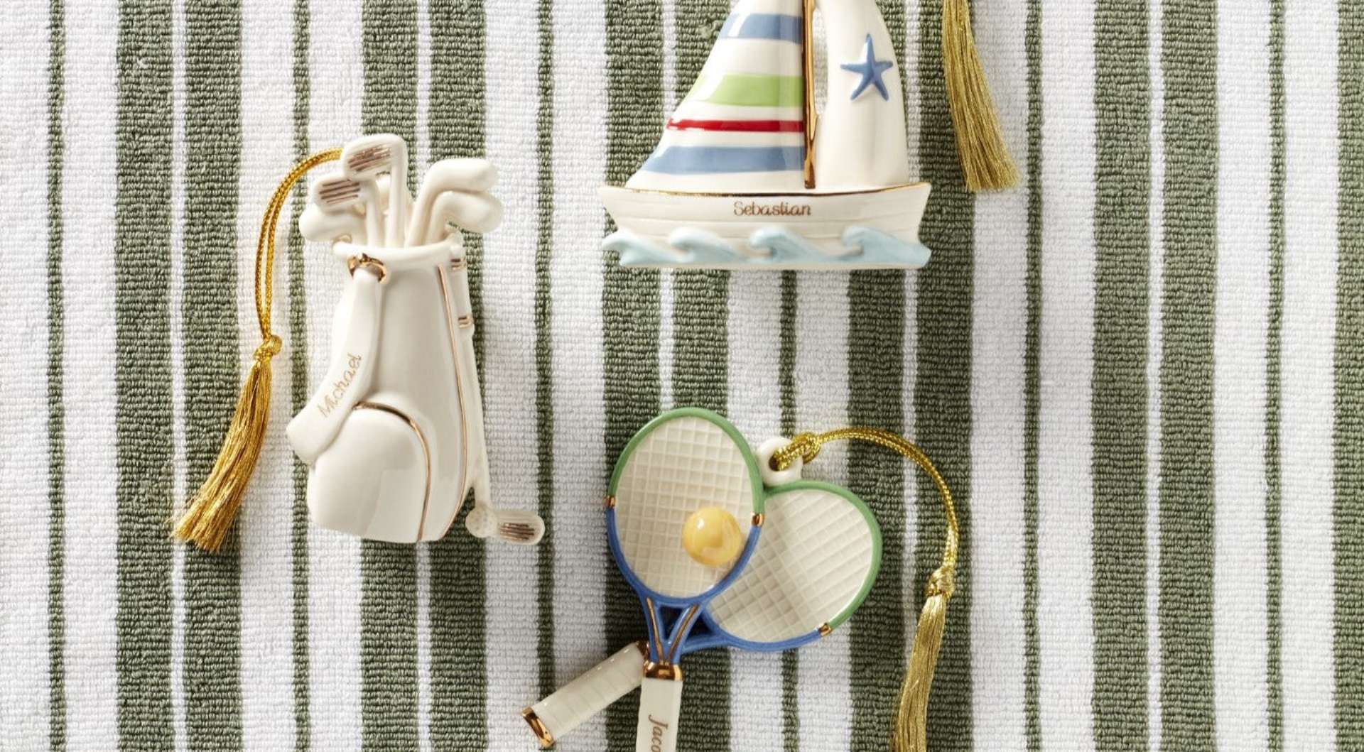 Sports-themed ceramic ornaments