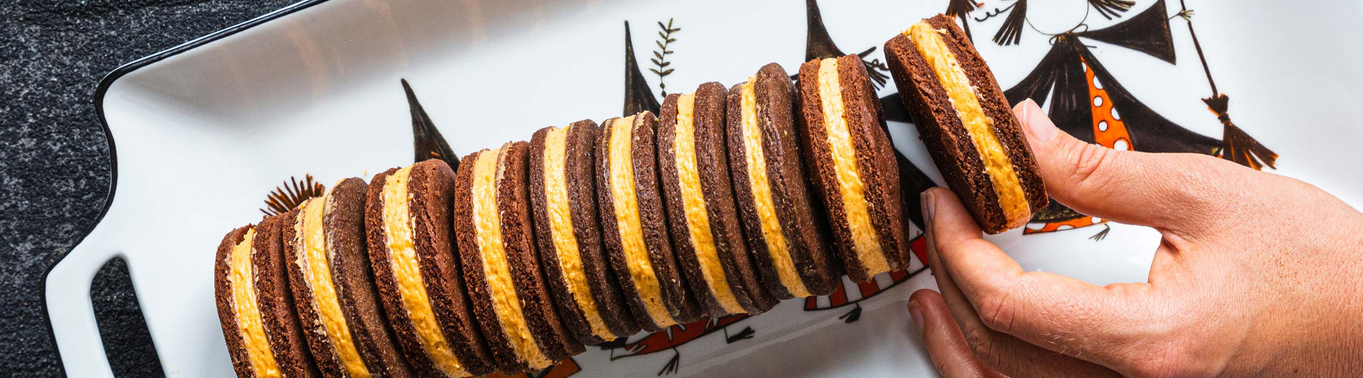 Pumpkin Cookie Sandwiches on a Halloween Tray