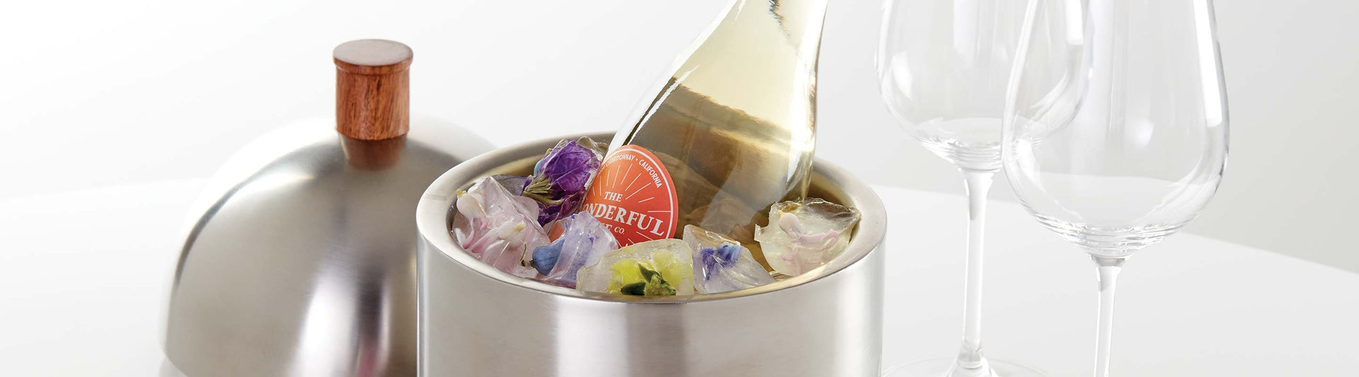 Ice bucket and wine glasses