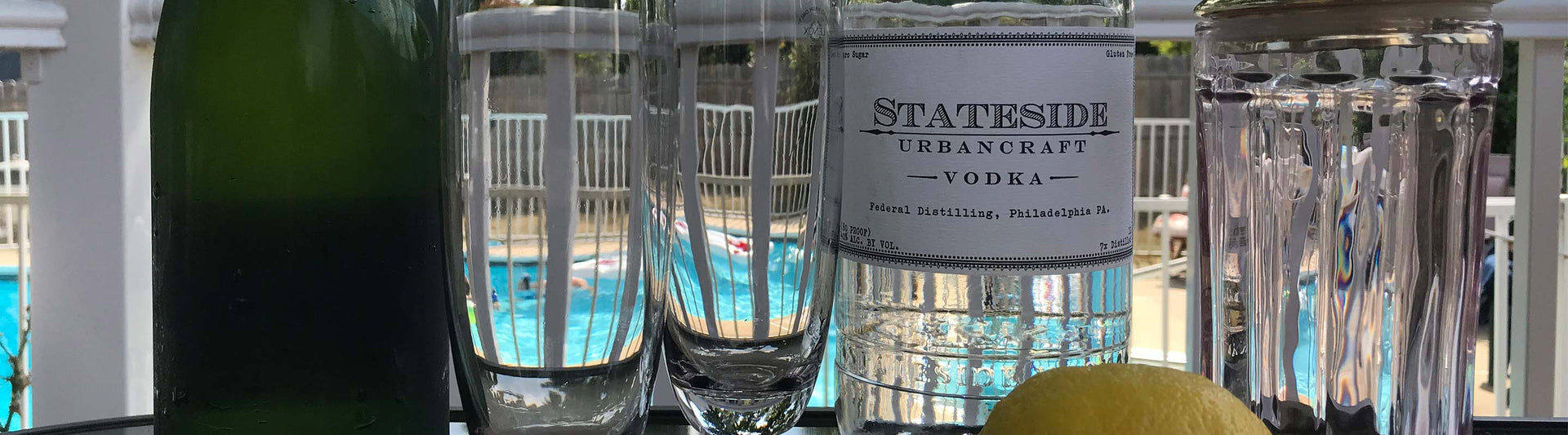 Lenox glasses and Stateside Vodka bottle