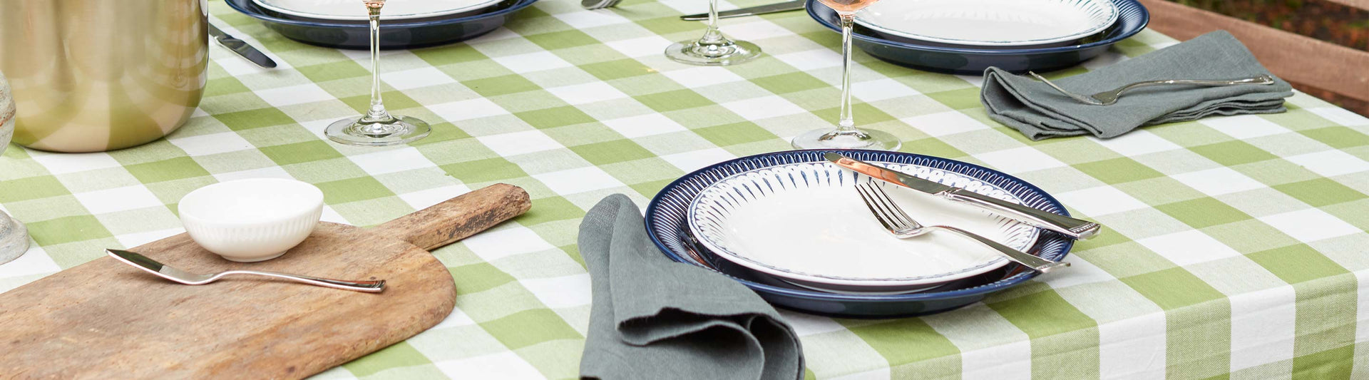 Lenox Profile Dinnerware on green gingham tablecloth