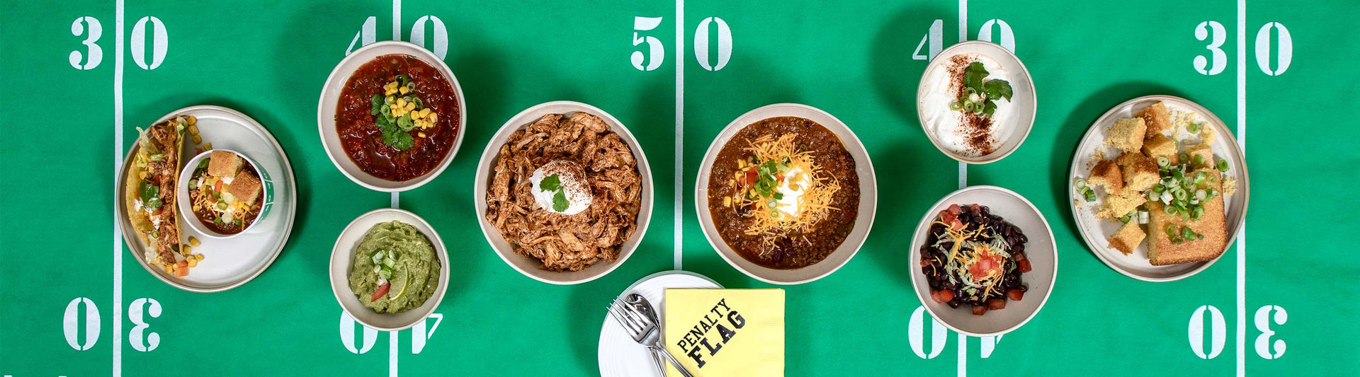 Lenox Luna nesting bowls set out for a Football party