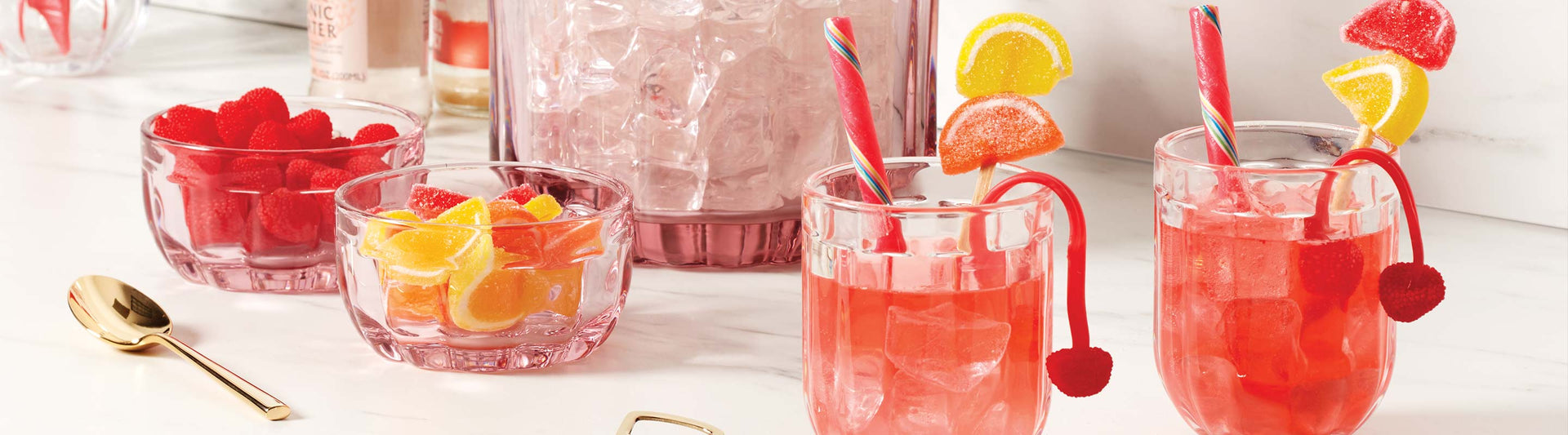 Park Circle Glassware with pink cocktails