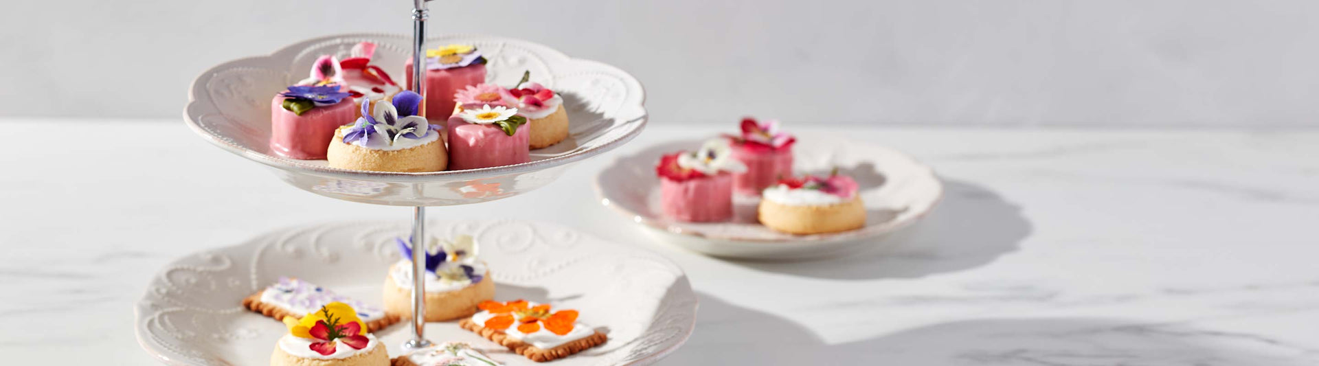 French Perle Tiered Server with appetizers